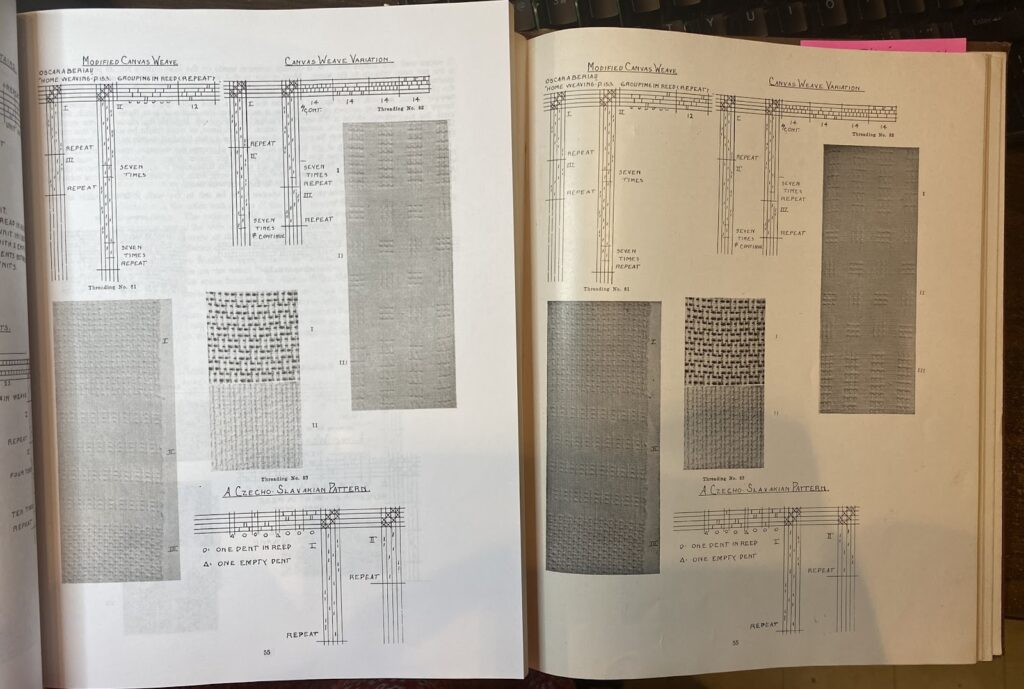 Comparing pages from Marguerite Davison's Handweavers Source Book